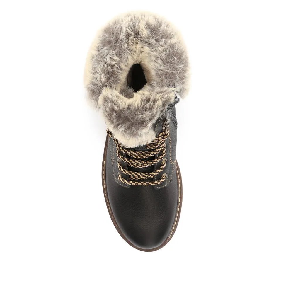 Faux-Fur-Cuff Leather Walking Boots - DRS40506 / 326 363