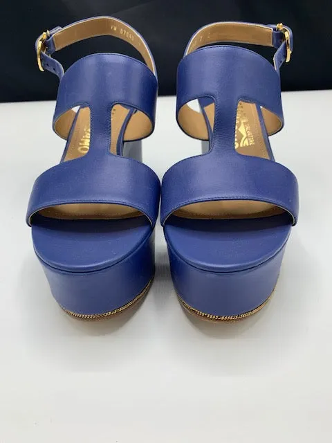 Ferragamo Wedges in Royal Blue with Chain Accent