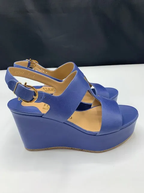 Ferragamo Wedges in Royal Blue with Chain Accent