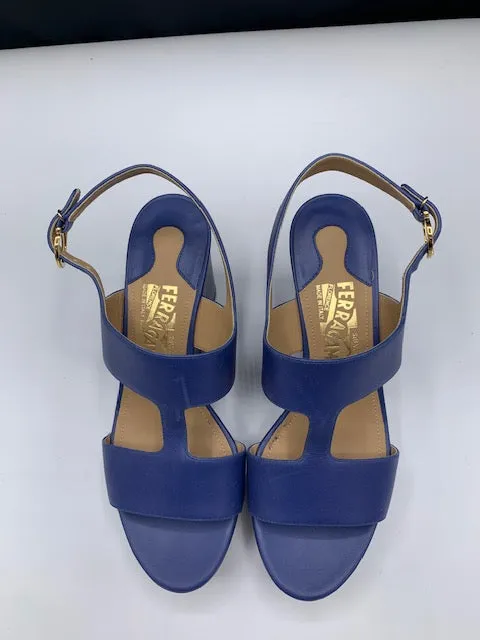Ferragamo Wedges in Royal Blue with Chain Accent