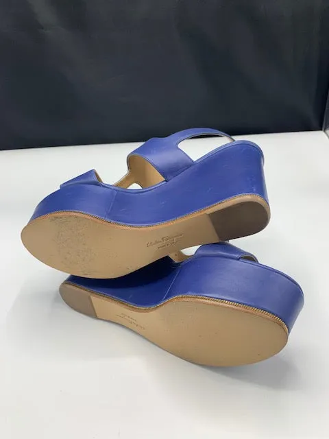 Ferragamo Wedges in Royal Blue with Chain Accent
