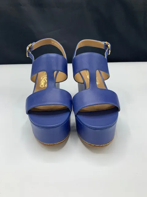 Ferragamo Wedges in Royal Blue with Chain Accent