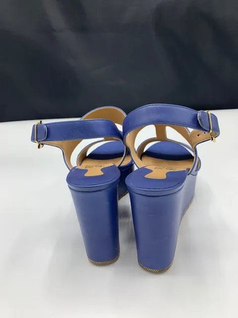 Ferragamo Wedges in Royal Blue with Chain Accent
