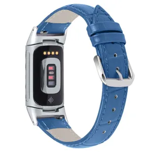Fitbit Charge 5 crocodile texture genuine leather watch strap - Blue