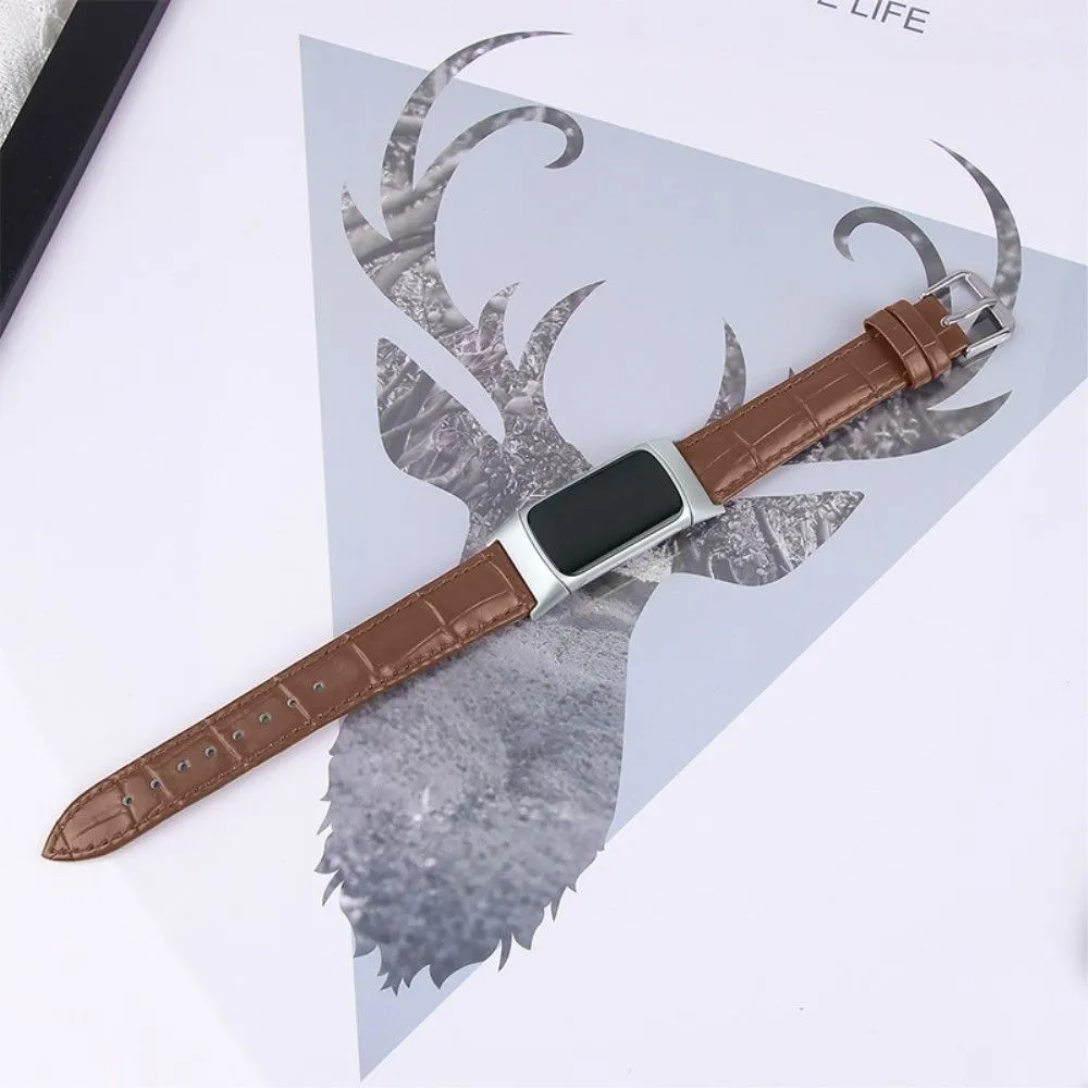 Fitbit Charge 5 crocodile texture genuine leather watch strap - Brown