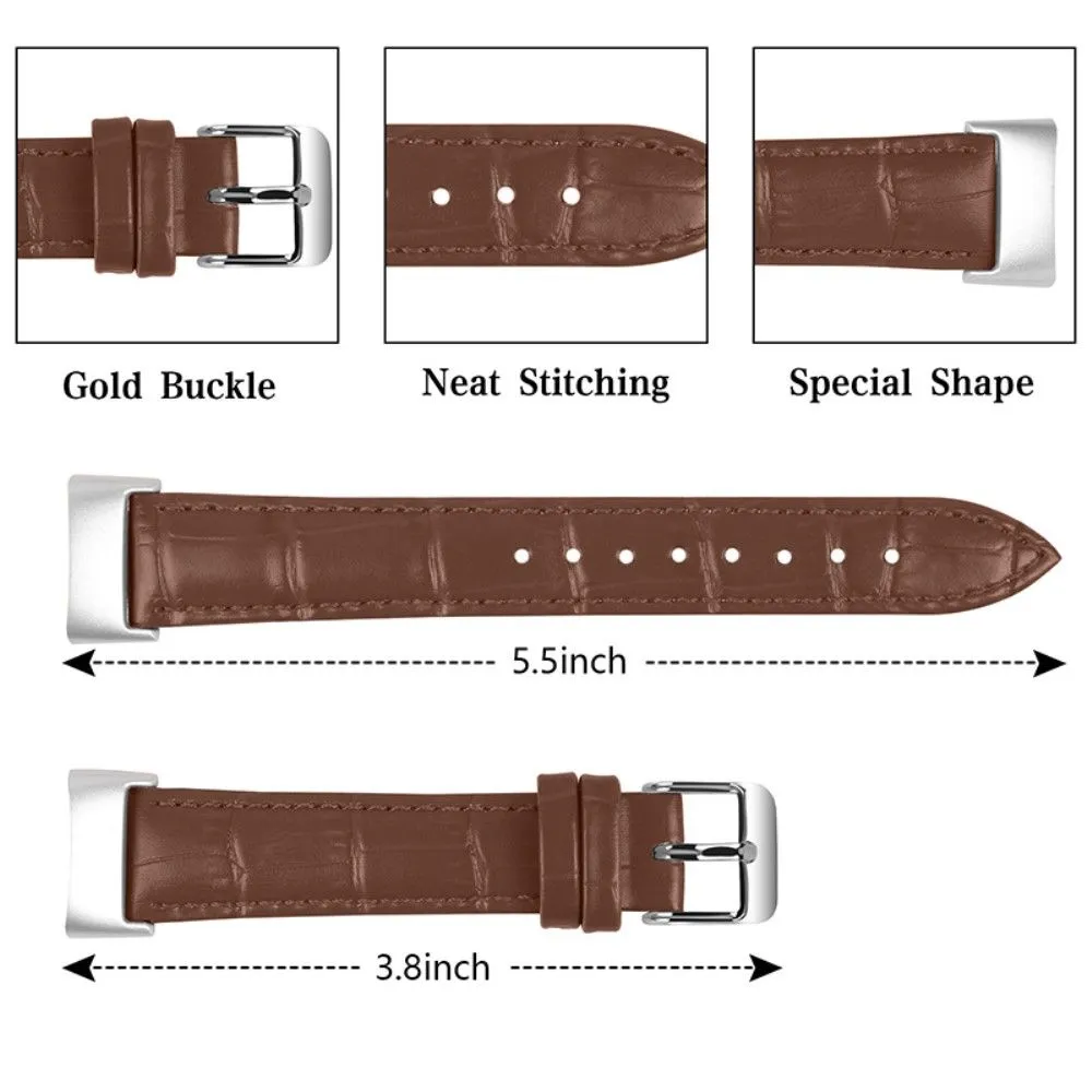 Fitbit Charge 5 crocodile texture genuine leather watch strap - Brown