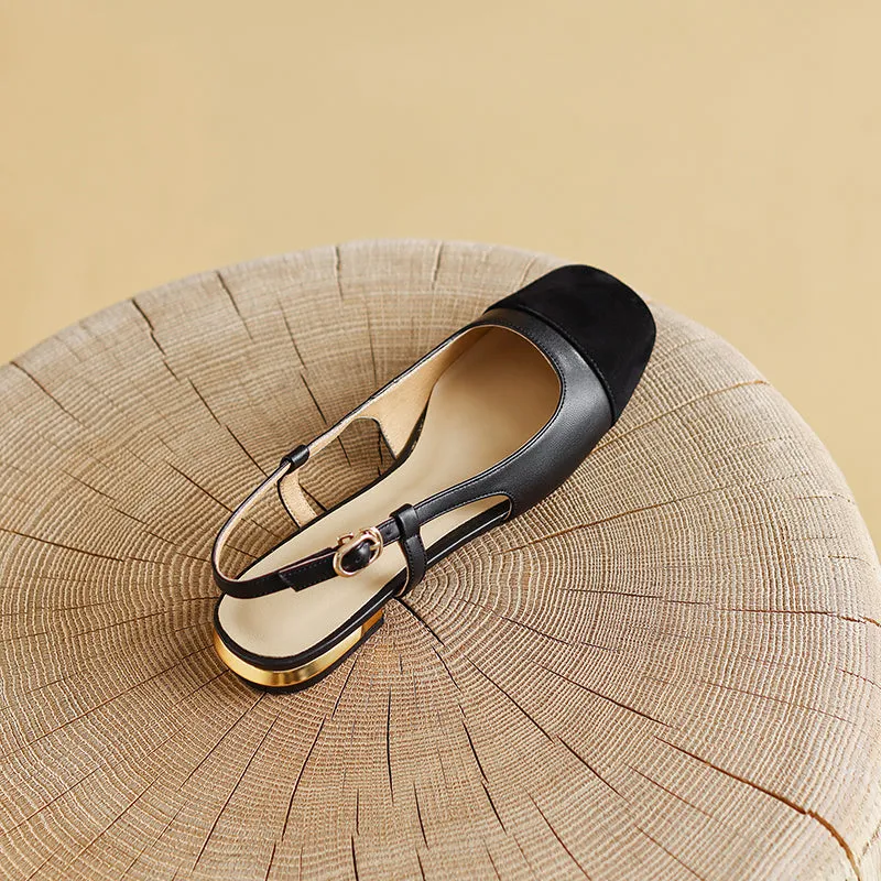 Frady Cap Toe Black Slingback Flats