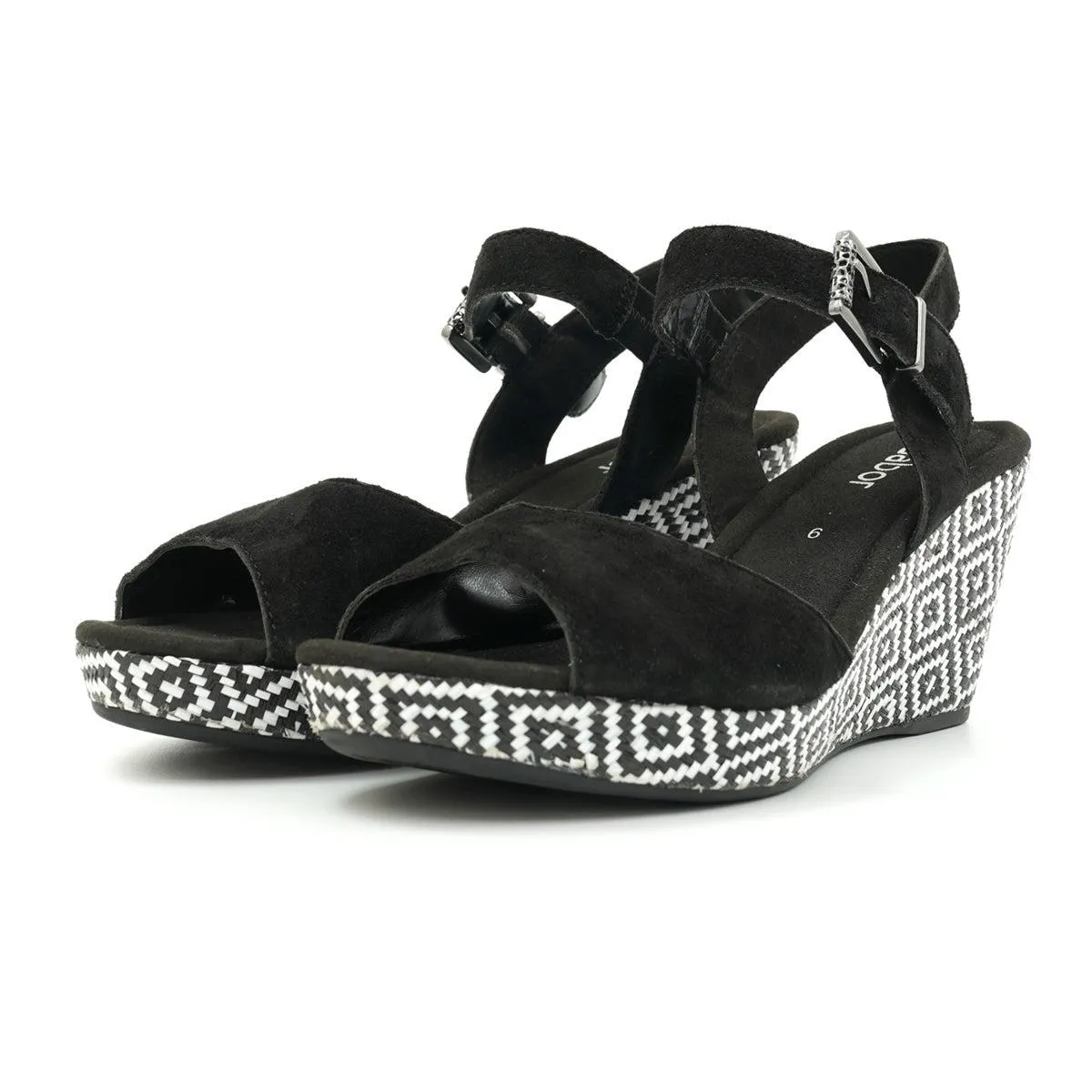 Gabor Challenge Wedge Shoes Suede Black Colour For Women