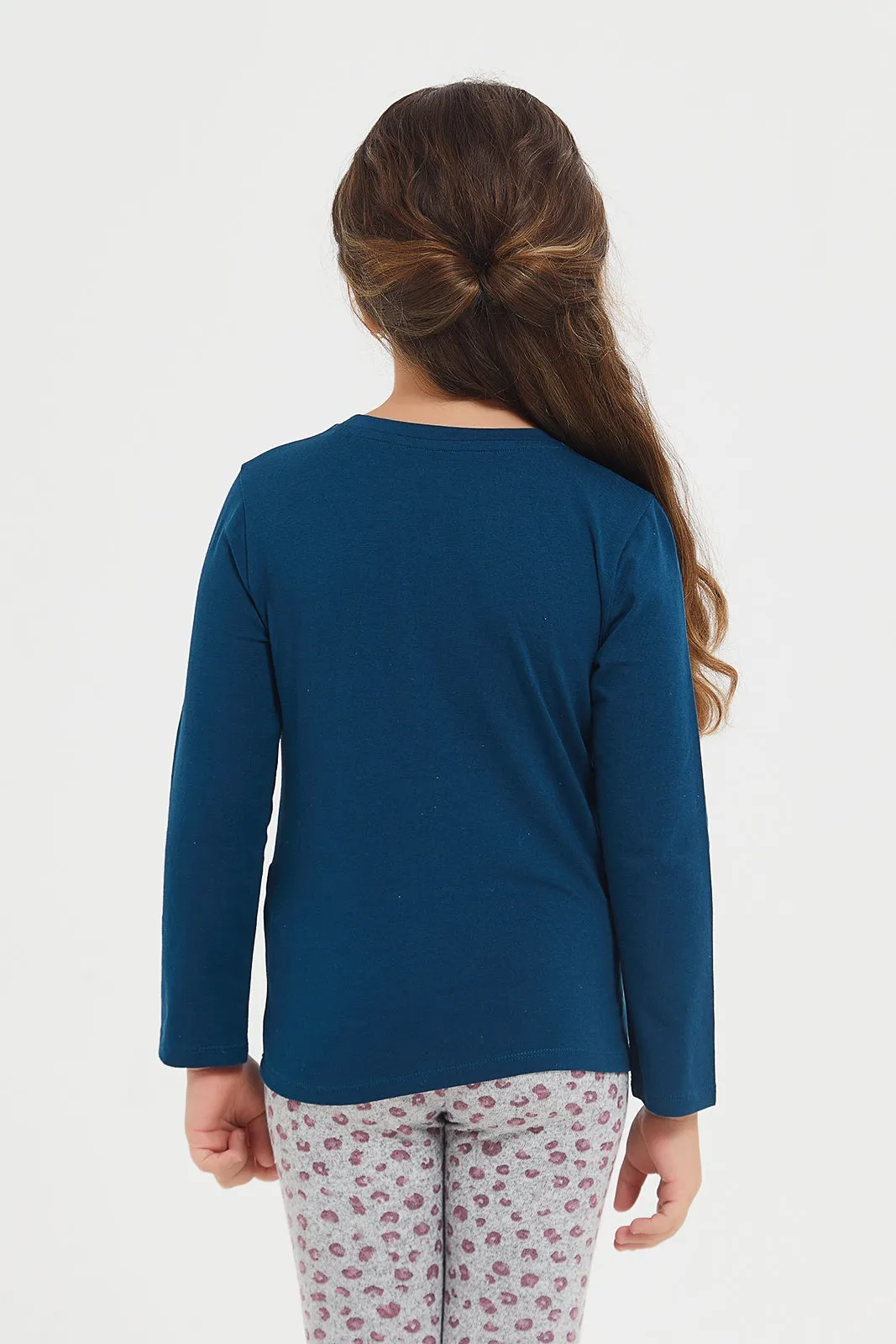 Girls Navy Applique Work T-Shirt