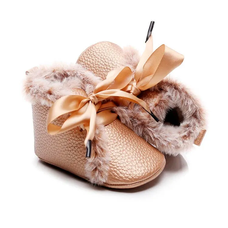 Golden Ribbon Knot Fur Baby Boots
