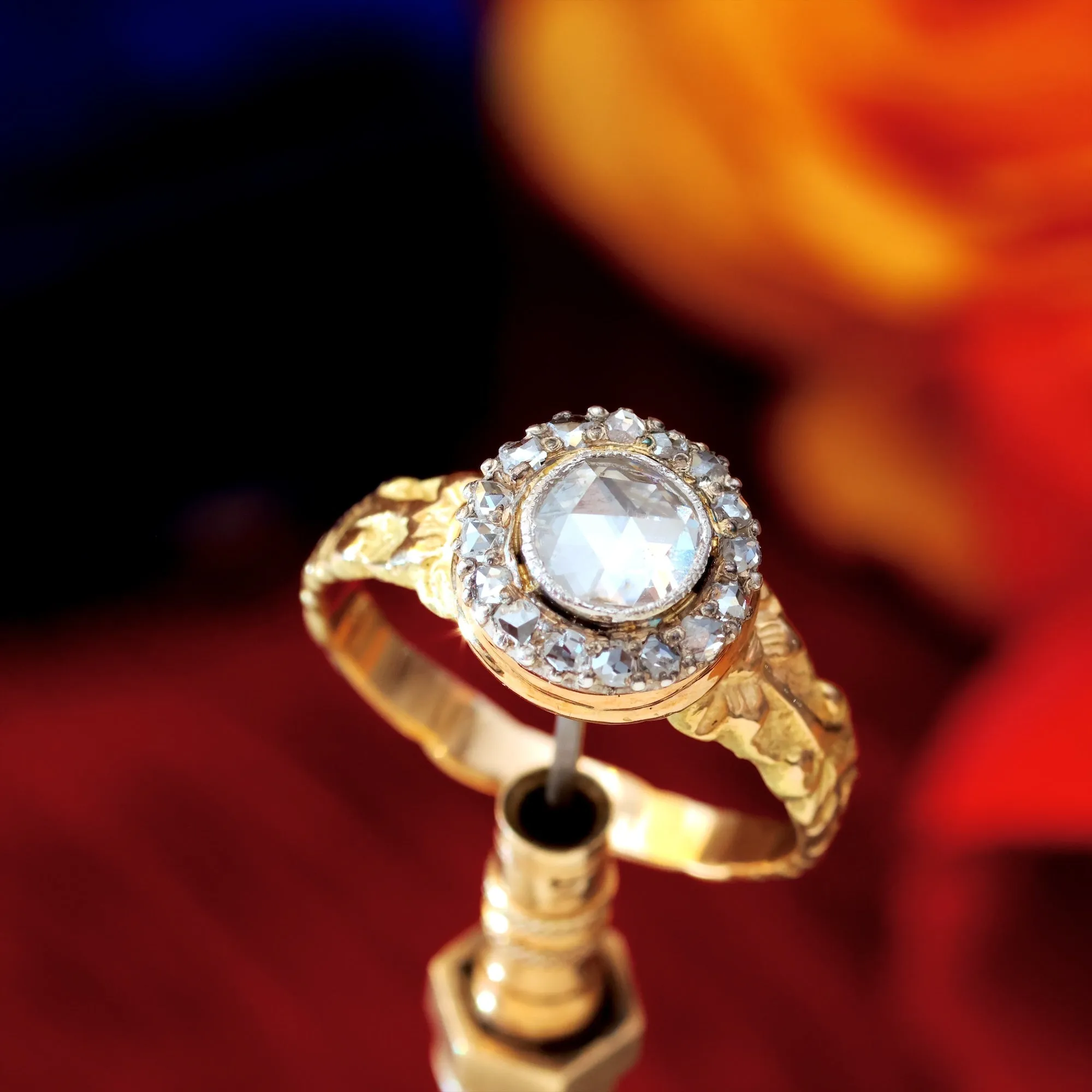 Gracious Antique Georgian Rose Cut Diamond Cluster Ring