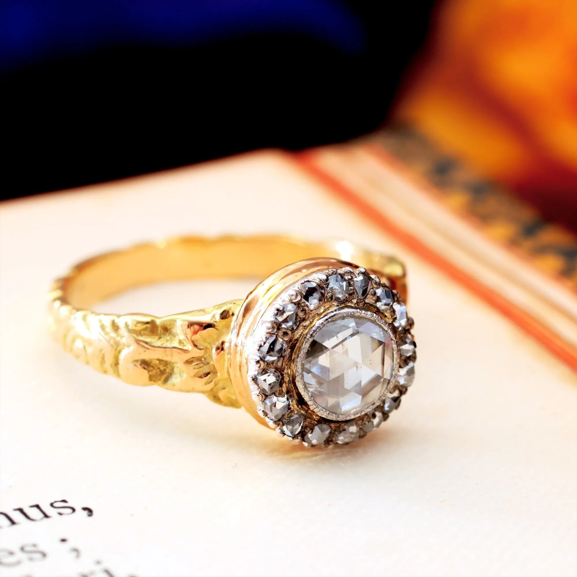 Gracious Antique Georgian Rose Cut Diamond Cluster Ring