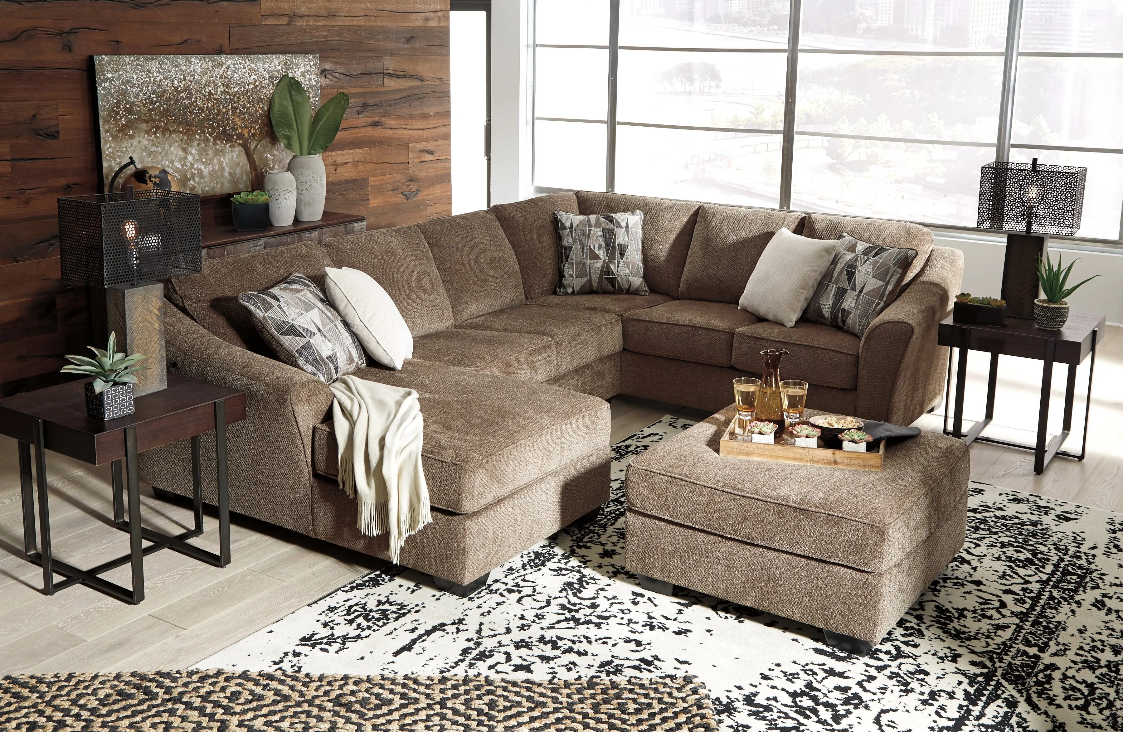 Graftin 3-Piece Sectional with Ottoman in Teak