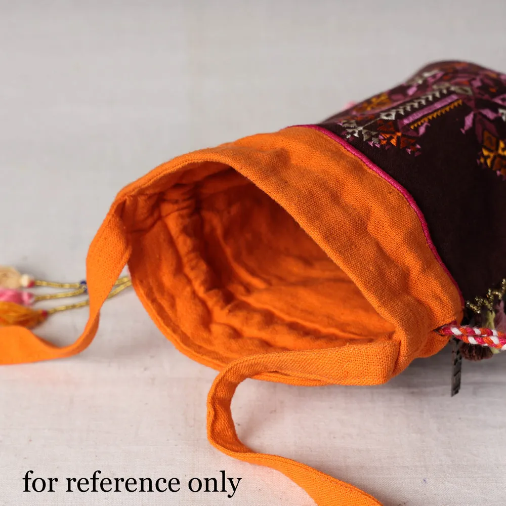 Green - Soof Stitch Embroidery Pure Handloom Cotton Sling Potli Bag