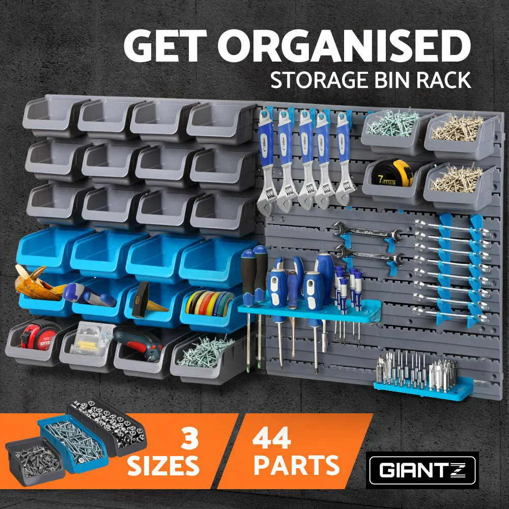 Heavy Duty 44 Pc Storage Bin Rack, Detachable, Wall Mounted - Giantz