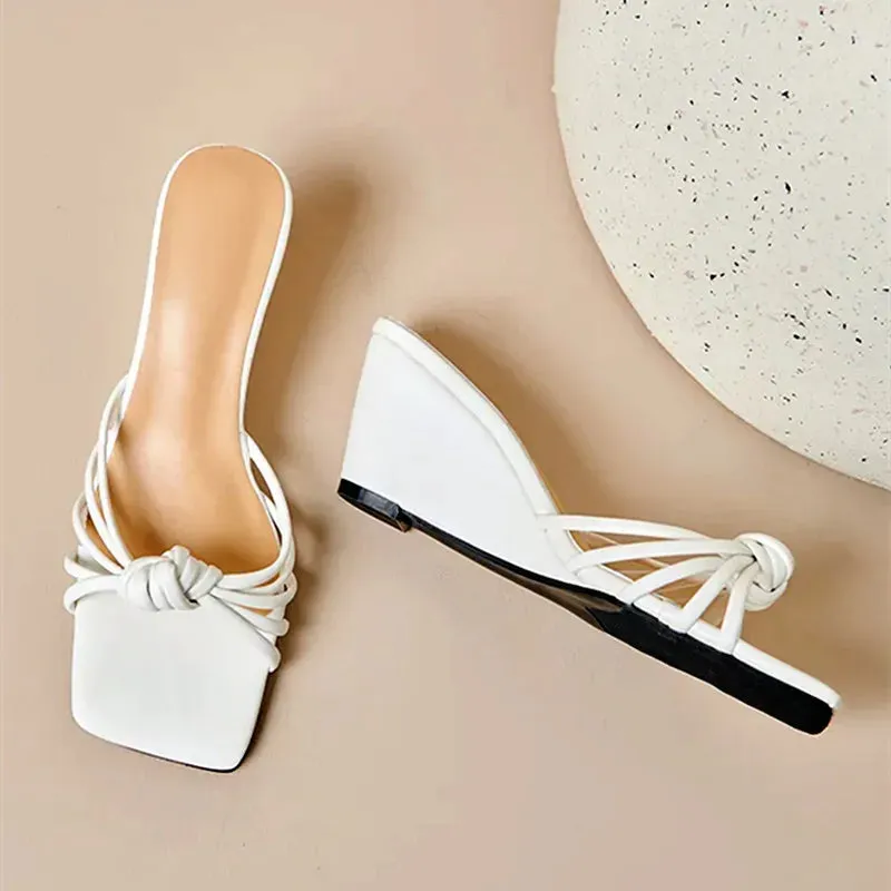 Hnzxzm Fashion Wedge Open Toe Slide Sandals Women 2024 Summer Narrow Band Elegant High Heels Slippers Women Chunky Flip Flops Sandalias