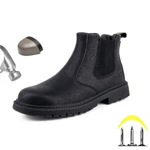 Hnzxzm Leather Work & Safety Boots Men Chelsea Boots Indestructible Male Work Shoes Men Winter Boots Safety Shoes Men Steel Toe Shoes