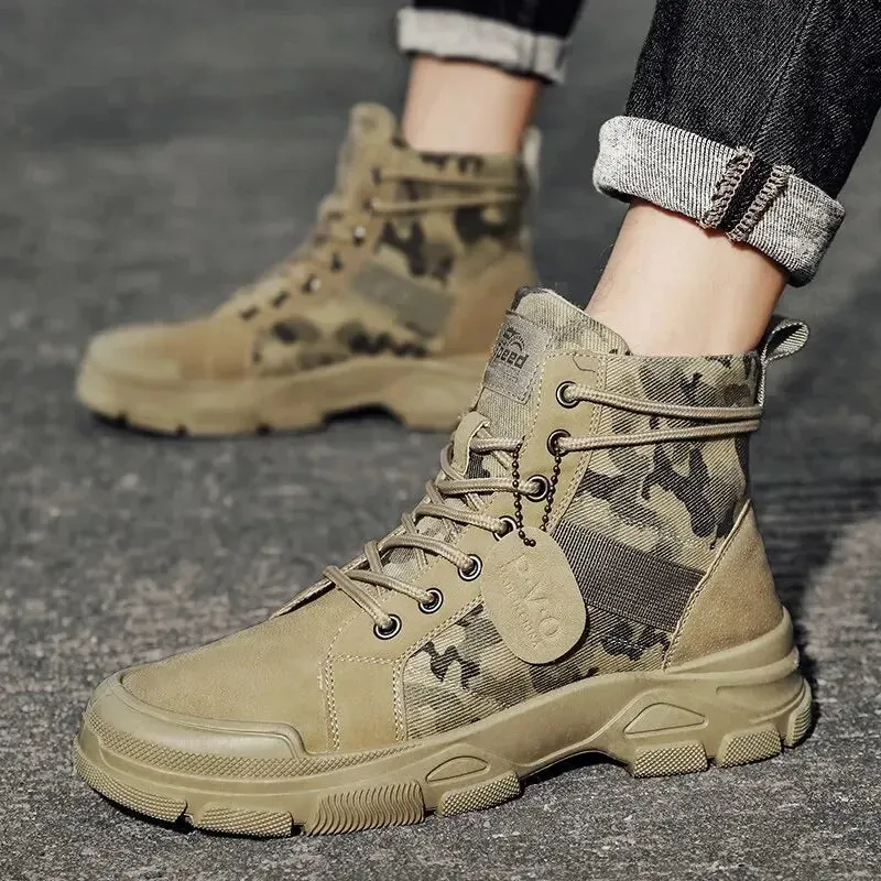 Hnzxzm Men's Shoes Camo Martin Boots Men's Autumn/Winter Work Wear Casual Short Boots Shoes for Men  Men Boots  Cowboy Boots