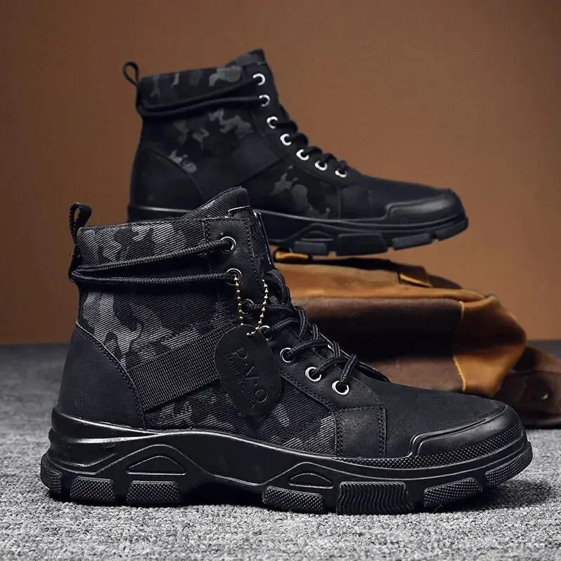 Hnzxzm Men's Shoes Camo Martin Boots Men's Autumn/Winter Work Wear Casual Short Boots Shoes for Men  Men Boots  Cowboy Boots