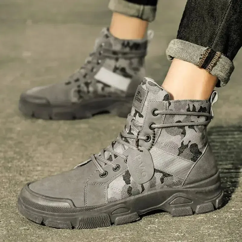 Hnzxzm Men's Shoes Camo Martin Boots Men's Autumn/Winter Work Wear Casual Short Boots Shoes for Men  Men Boots  Cowboy Boots