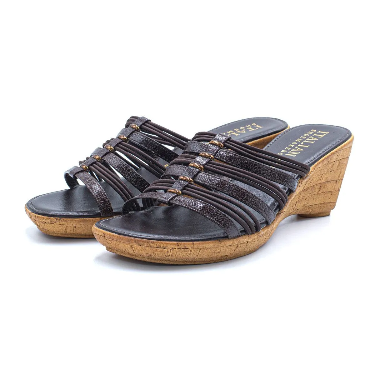 Italian Shoe Makers Italian Makers Strappy Wedge Shoes Leather Black Colour For Women