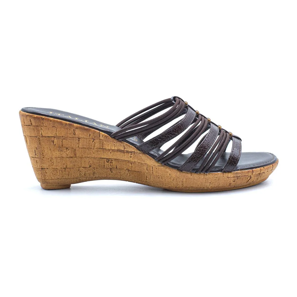 Italian Shoe Makers Italian Makers Strappy Wedge Shoes Leather Black Colour For Women