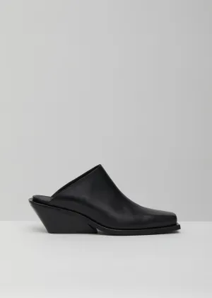 Leather Square Toe Wedge Mules