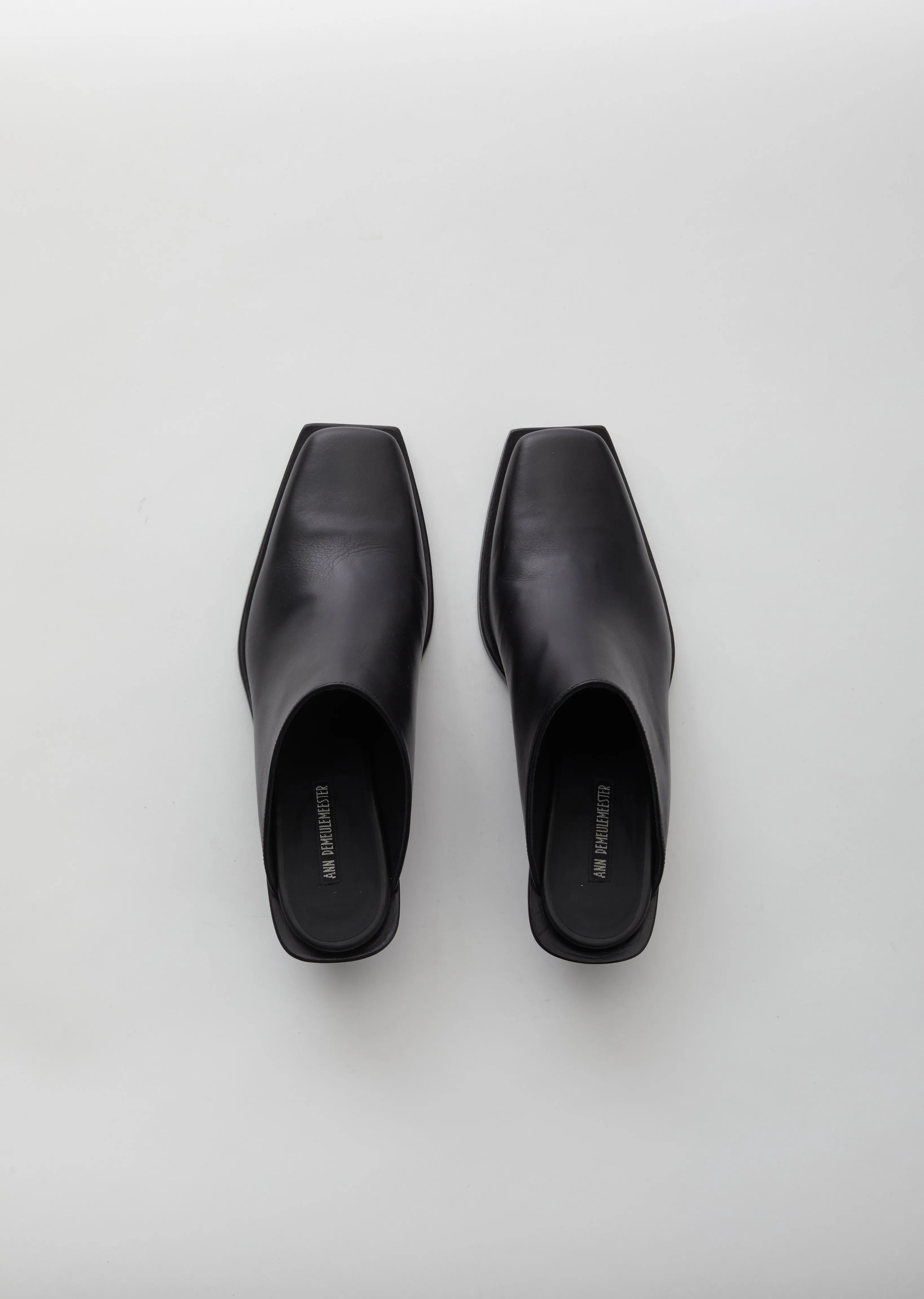 Leather Square Toe Wedge Mules