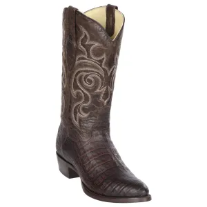 Los Altos Boots Mens #65G8207 Round Toe | Genuine Caiman Belly Boots Handcrafted | Color Brown | Greasy Finish