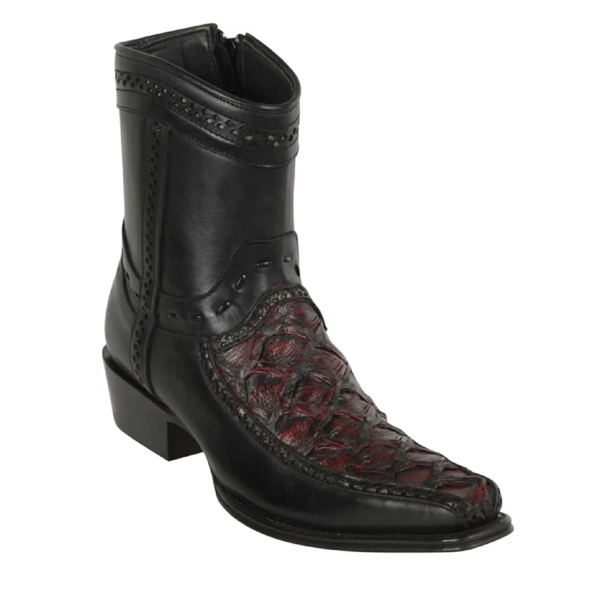 Los Altos Boots Mens #76BF1018 Low Shaft European Square Toe | Genuine Piraruccu Leather Boots | Color Black Cherry
