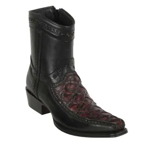 Los Altos Boots Mens #76BF1018 Low Shaft European Square Toe | Genuine Piraruccu Leather Boots | Color Black Cherry