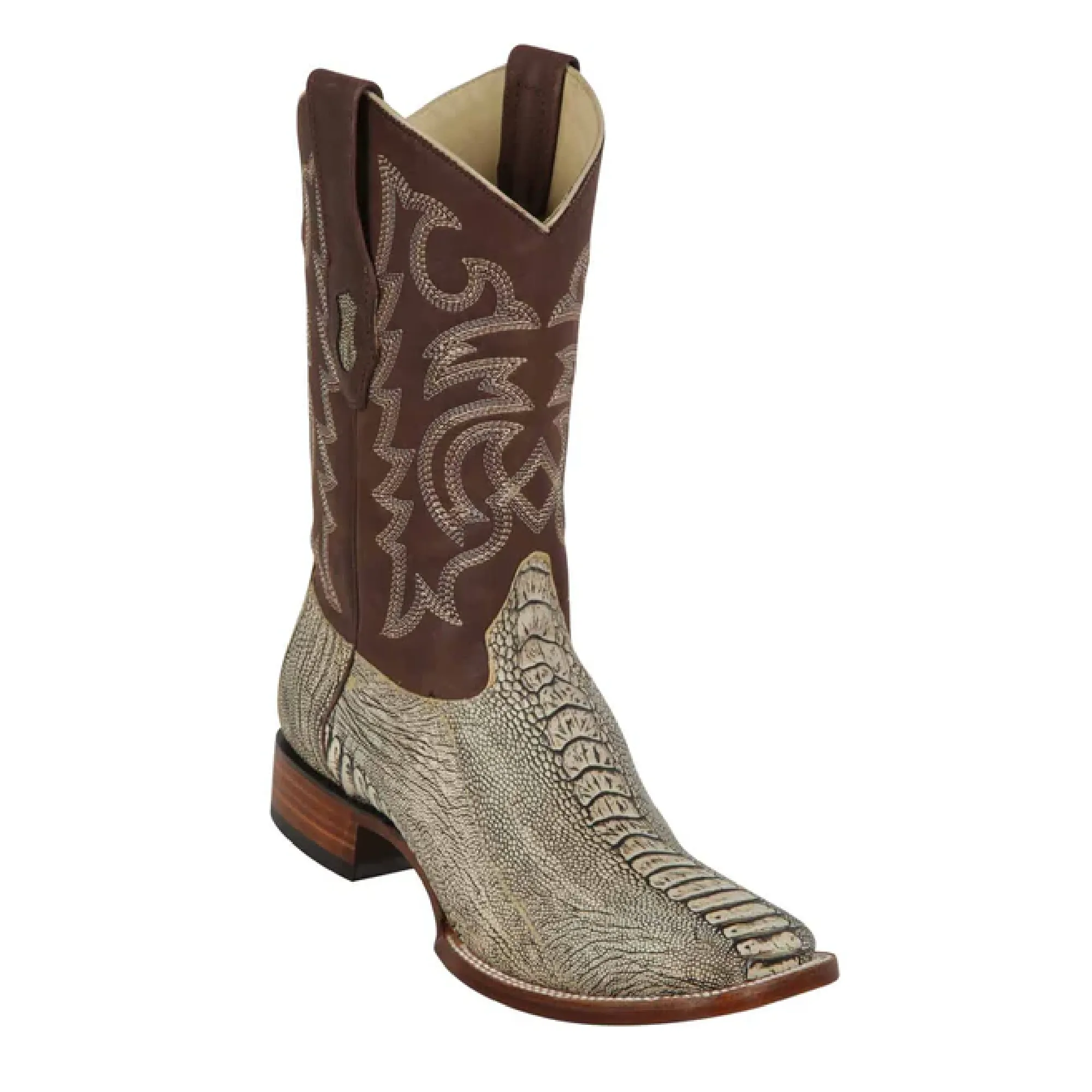 Los Altos Boots Mens #8220511 Wide Square Toe | Genuine Ostrich Leather Boots | Color Bustic Oryx