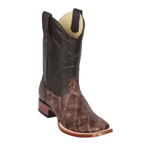 Los Altos Boots Mens #8225835 Wide Square Toe | Genuine  American Alligator skin Boots | Color Sanded Brown