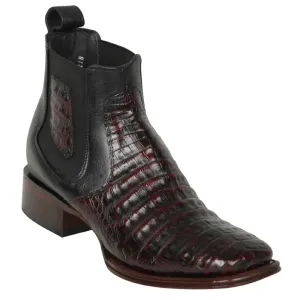 Los Altos Boots Mens #82BV8218 Ankle Boot Wide Square Toe | Style Caiman Belly Boots | Color Black Cherry
