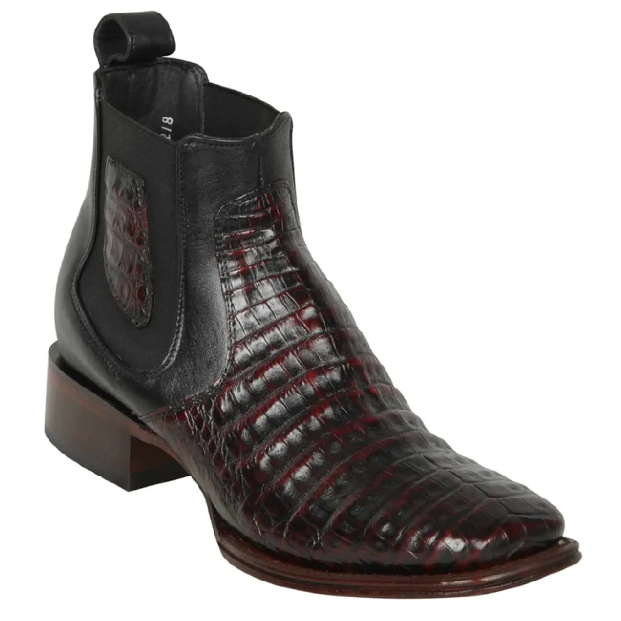 Los Altos Boots Mens #82BV8218 Ankle Boot Wide Square Toe | Style Caiman Belly Boots | Color Black Cherry