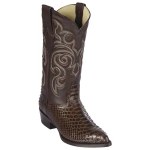 Los Altos Boots Mens #995707 J Toe | Genuine Python Snakeskin Boots | Color Brown