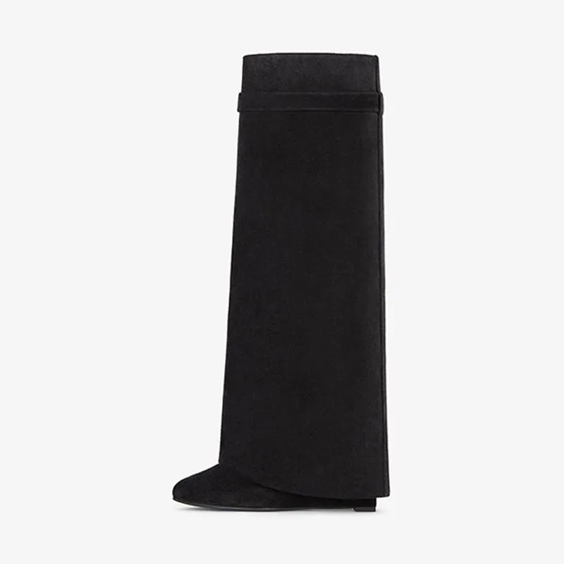 Luxe Black Suede High Boots