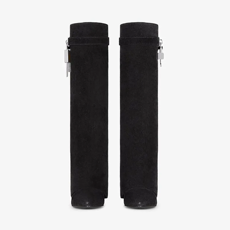 Luxe Black Suede High Boots