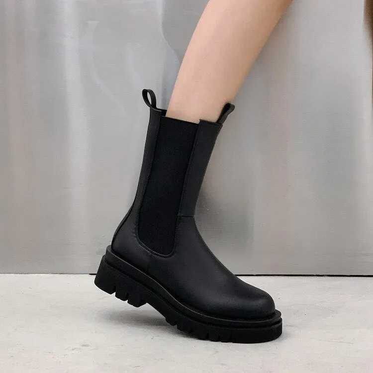 Luxury Platform slip-on chunky heel Boots