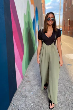 Makalya - Low Neck Wide Leg Jumpsuit - Olive