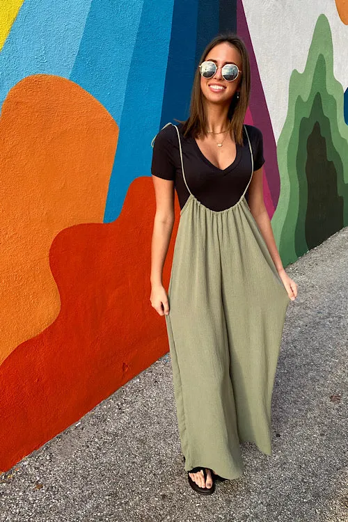 Makalya - Low Neck Wide Leg Jumpsuit - Olive
