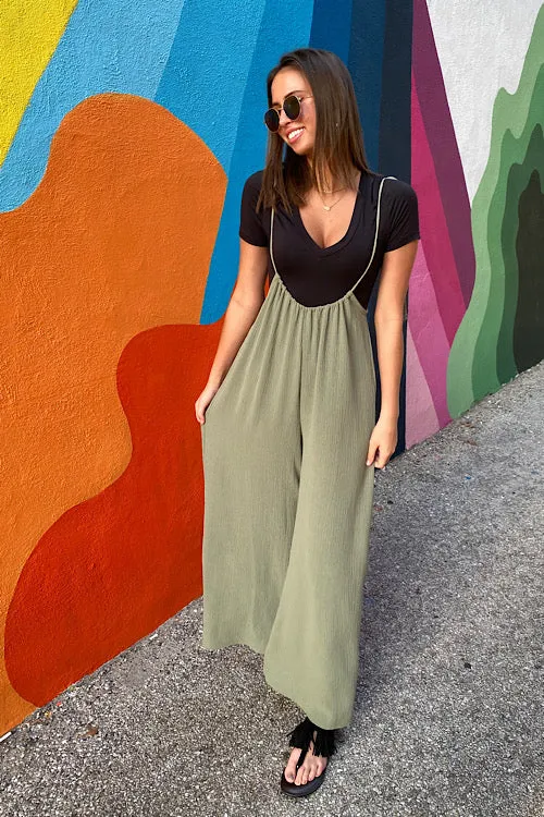 Makalya - Low Neck Wide Leg Jumpsuit - Olive