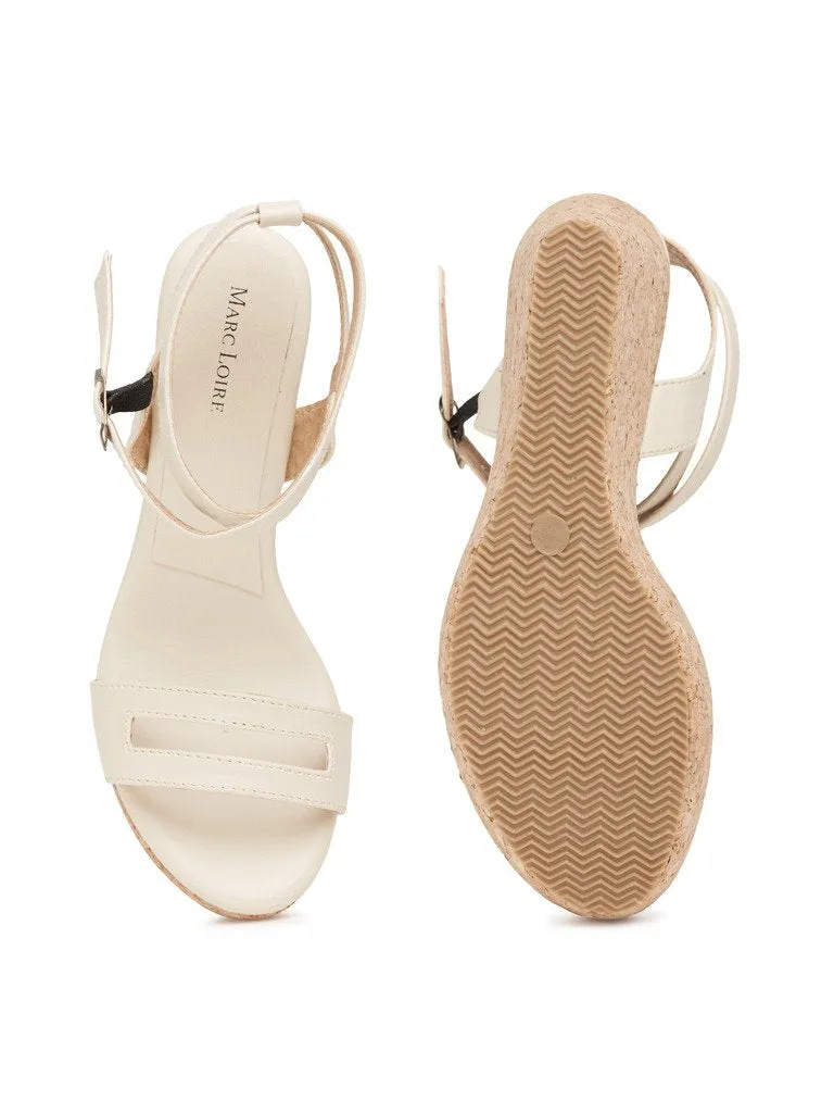 Marc Loire Womens Platform Wedge High Heel Fashion Sandals With Adjustable Ankle Strap, Cream - 6 Uk