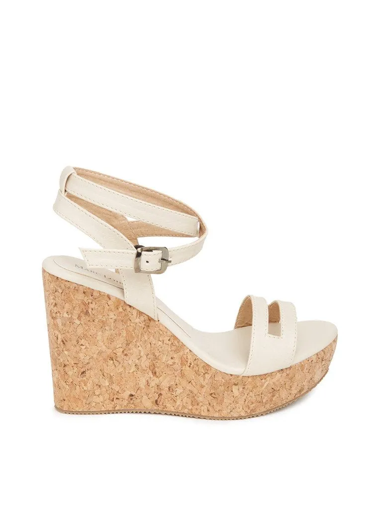 Marc Loire Womens Platform Wedge High Heel Fashion Sandals With Adjustable Ankle Strap, Cream - 6 Uk