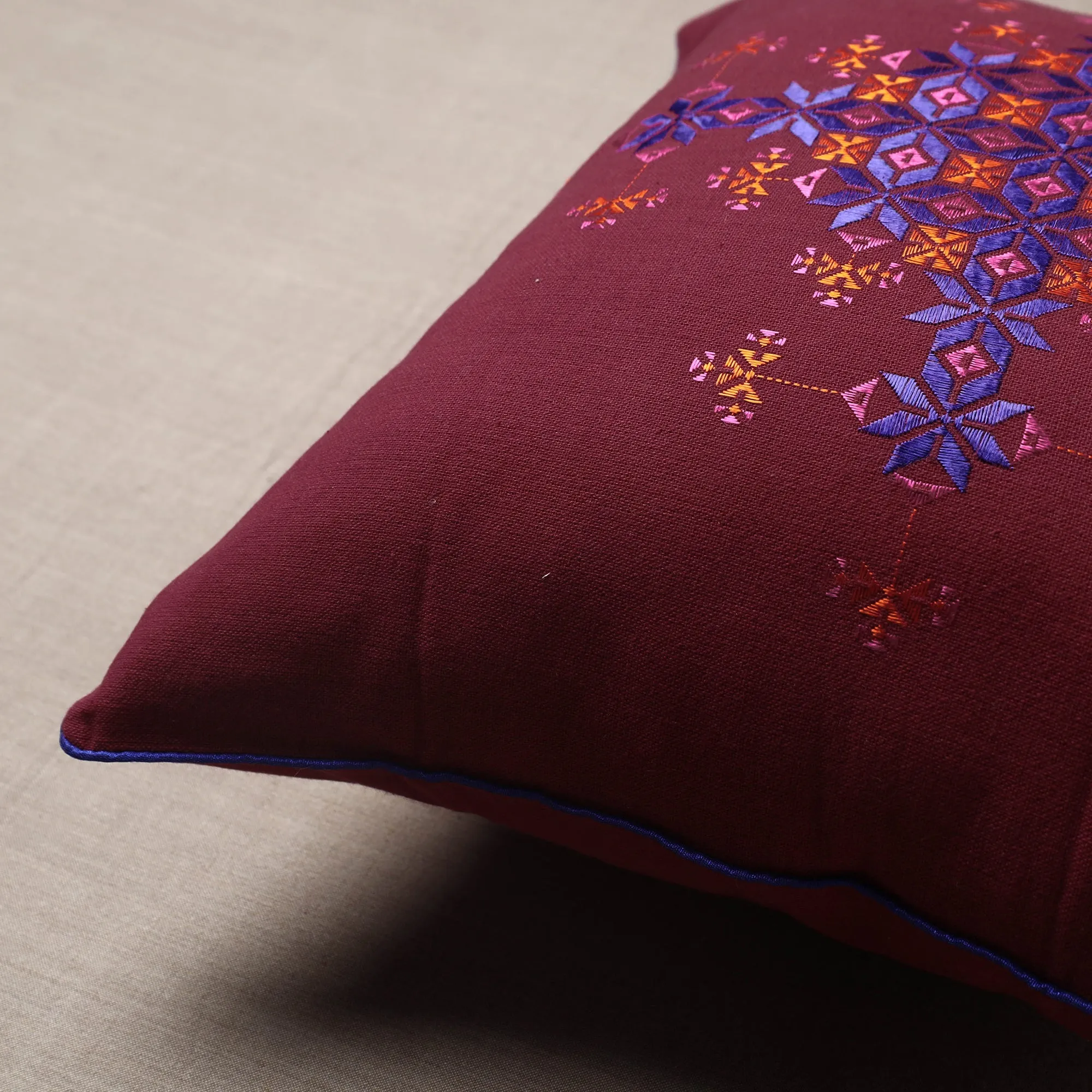 Maroon - Soof Embroidery Cotton Cushion Cover (16 x 16 in)