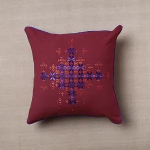 Maroon - Soof Embroidery Cotton Cushion Cover (16 x 16 in)