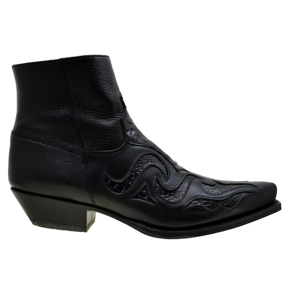 Men's Cowboy Boots Sendra 7482P Black Leather Python Skin Cuban Heel