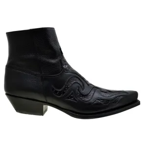Men's Cowboy Boots Sendra 7482P Black Leather Python Skin Cuban Heel