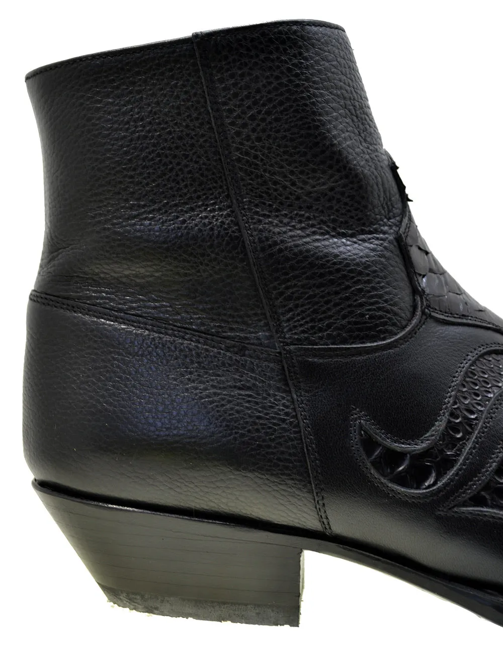 Men's Cowboy Boots Sendra 7482P Black Leather Python Skin Cuban Heel
