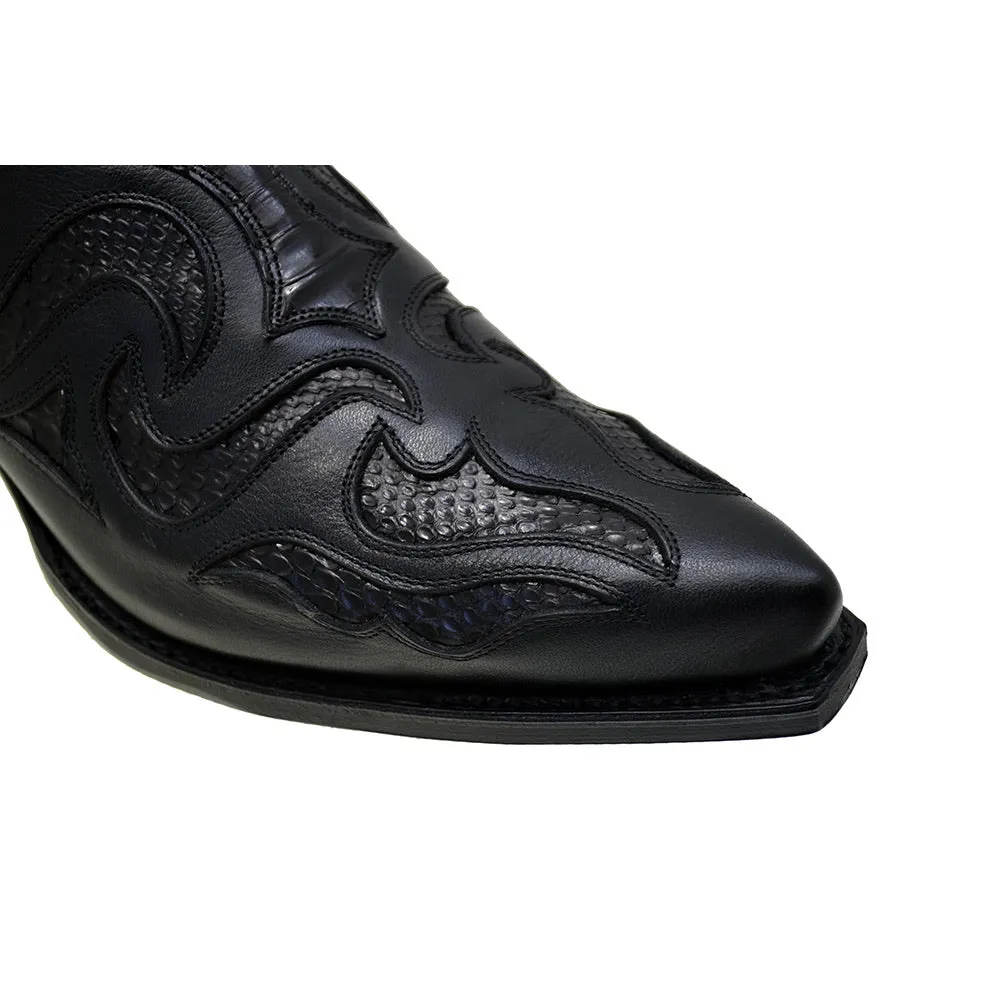 Men's Cowboy Boots Sendra 7482P Black Leather Python Skin Cuban Heel